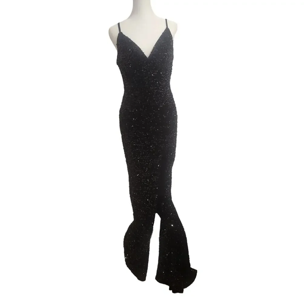 Trumpet/Mermaid‎ Sweetheart Sleeveless Sweep Train Lustrous Sequins/Velvet Dress